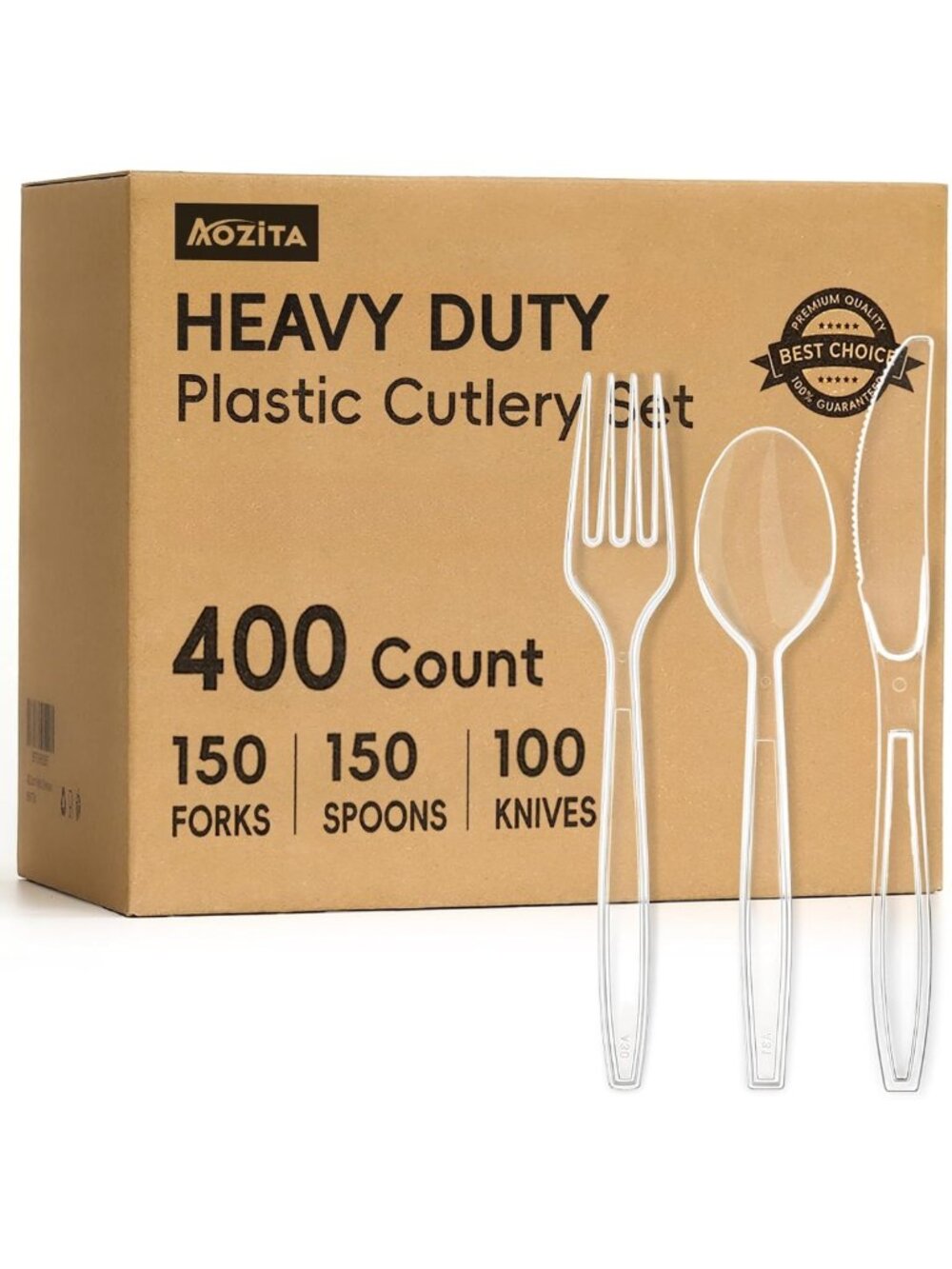 400 Count Heavy Duty Clear Plastic Cutlery Set - BPA-Free Disposable Utensils